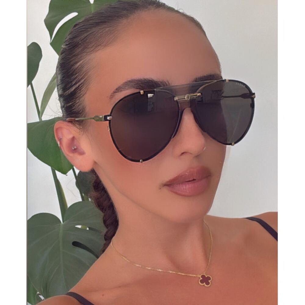 NEW Gucci GG0740S Black Aviator Logo Unisex Sunglasses $625